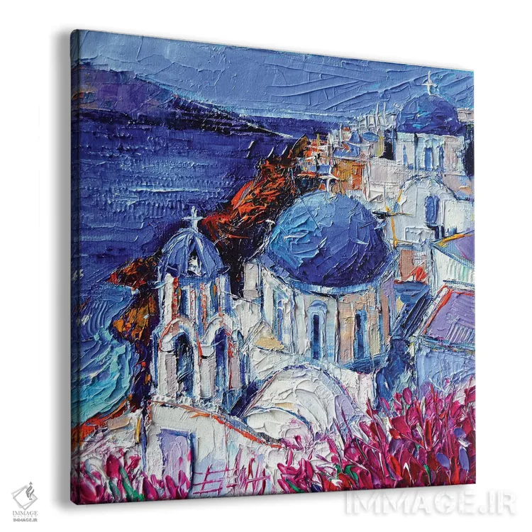 تابلو دکوراتیو کلیساهای گنبدآبی در اویا سانتورینی اثر مونا ادولسکو - نمای پرسپکتیو محصول