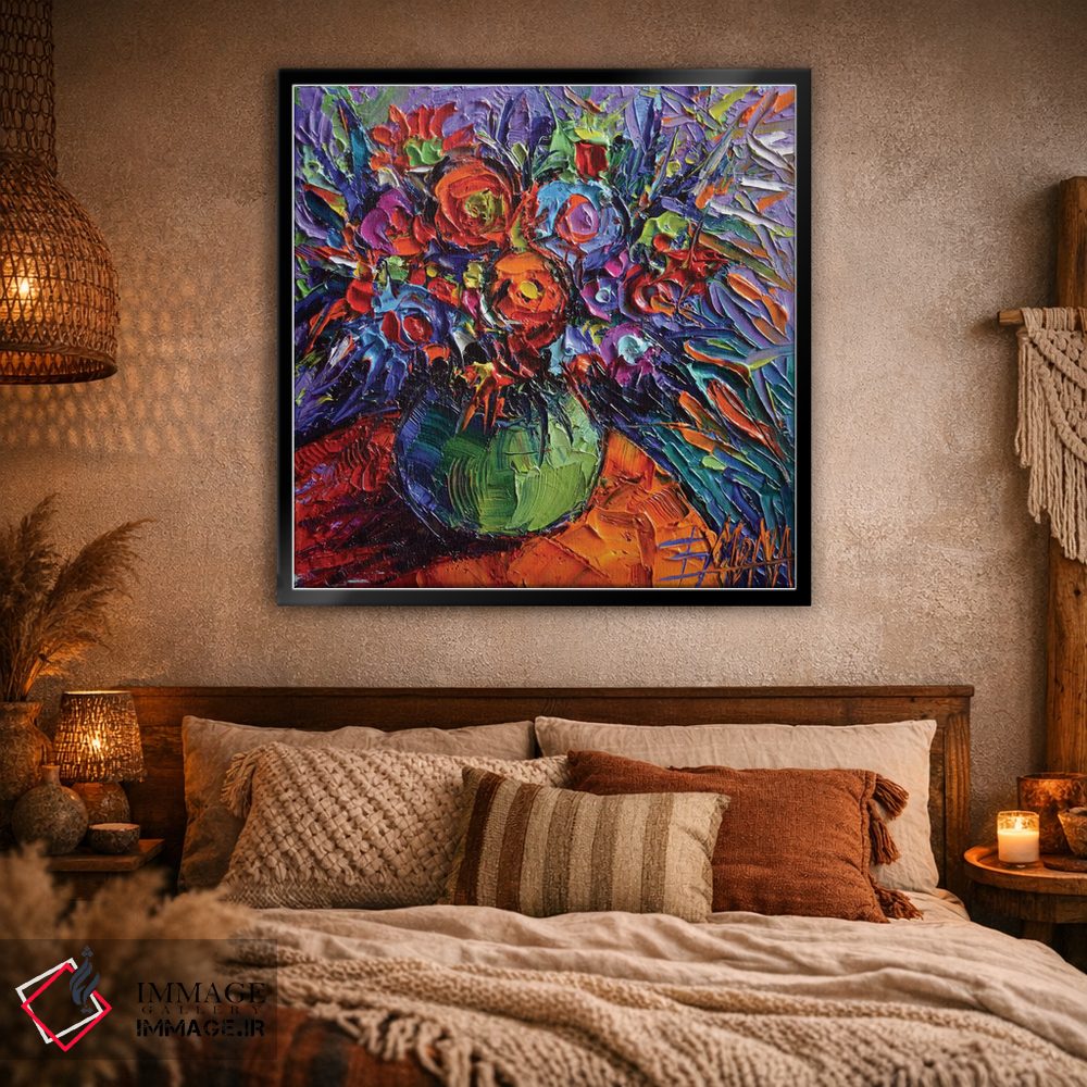 تابلو انتزاعی گل انتزاعی روی میز نارنجی اثر مونا ادولسکو - D1B