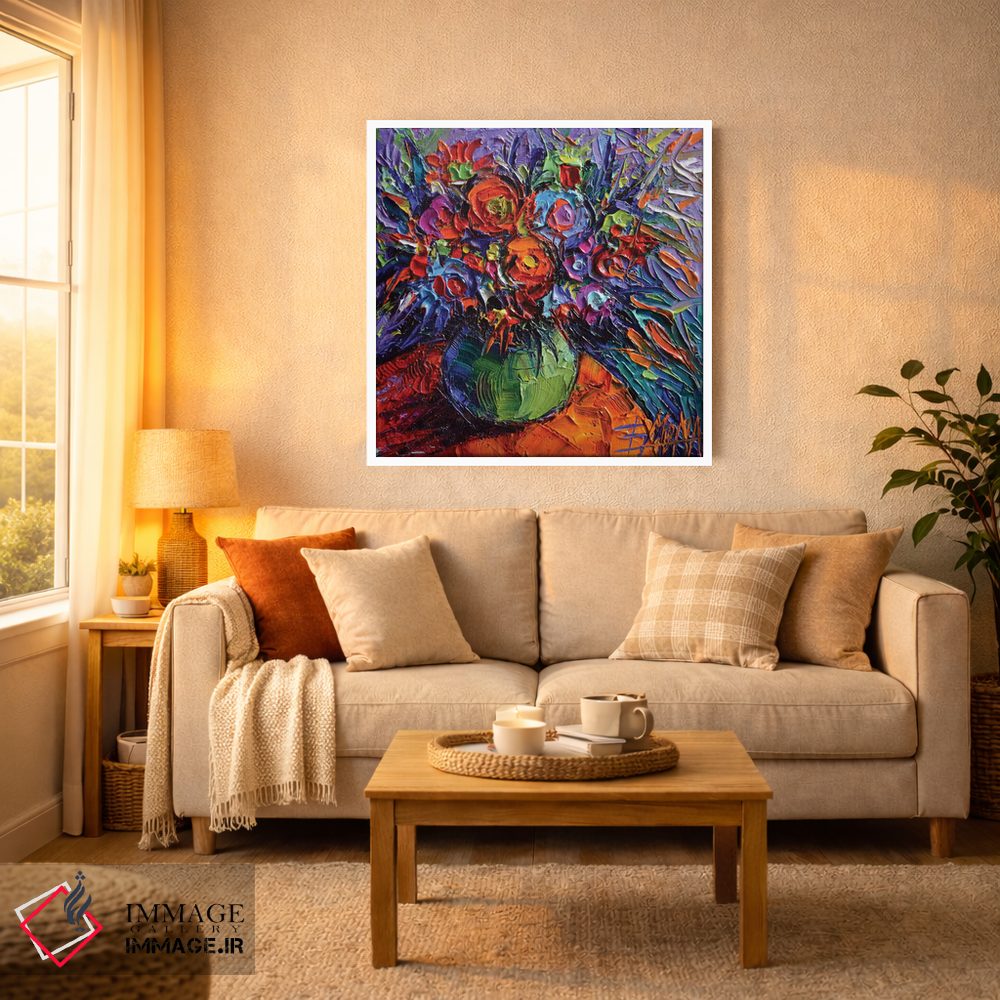 تابلو انتزاعی گل انتزاعی روی میز نارنجی اثر مونا ادولسکو - D2W