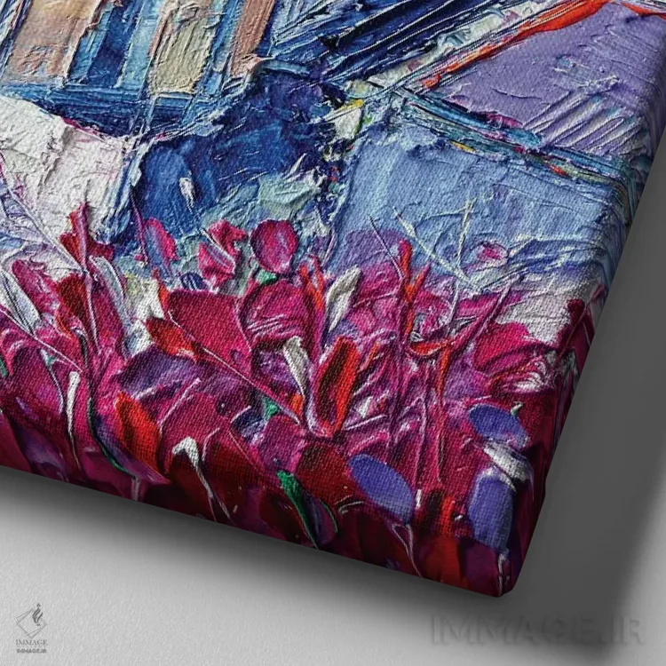 تابلو دکوراتیو کلیساهای گنبدآبی در اویا سانتورینی اثر مونا ادولسکو - نمای نزدیک بافت بوم