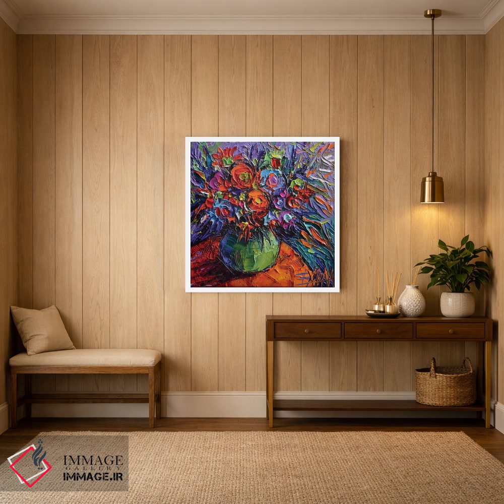 تابلو انتزاعی گل انتزاعی روی میز نارنجی اثر مونا ادولسکو - D3W