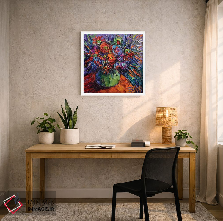 تابلو انتزاعی گل انتزاعی روی میز نارنجی اثر مونا ادولسکو - D5W