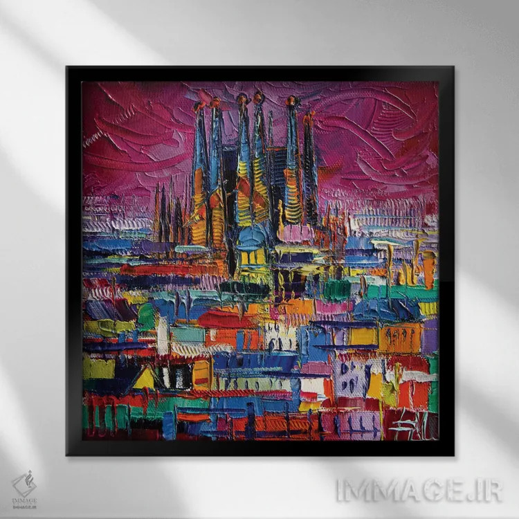 تابلو انتزاعی رنگ های بارسلونا اثر مونا ادولسکو - نمای قابدار مشکی