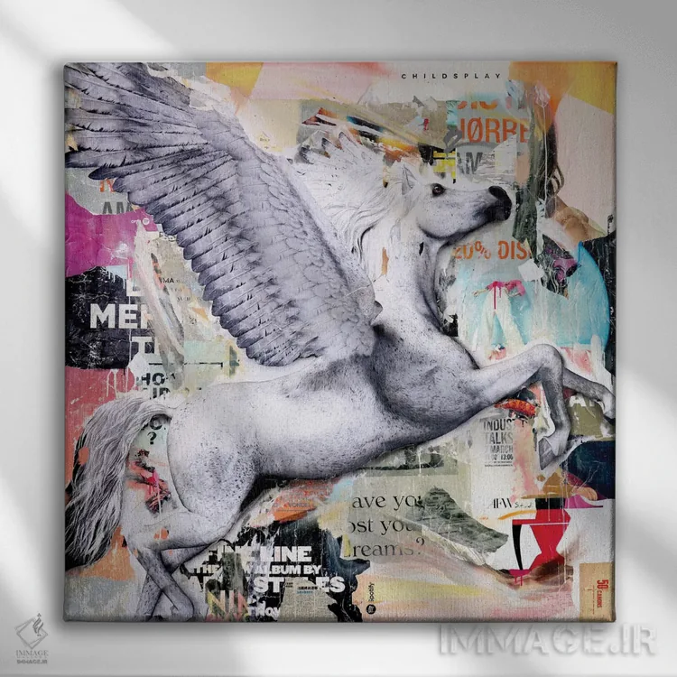 تابلو دکوراتیو پرواز اسب سفید ۲ اثر میشیل فولکرز - نمای روبهرو روی دیوار