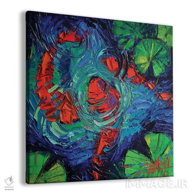 تابلو انتزاعی چرخش های فیروزه ای اثر مونا ادولسکو - نمای پرسپکتیو محصول