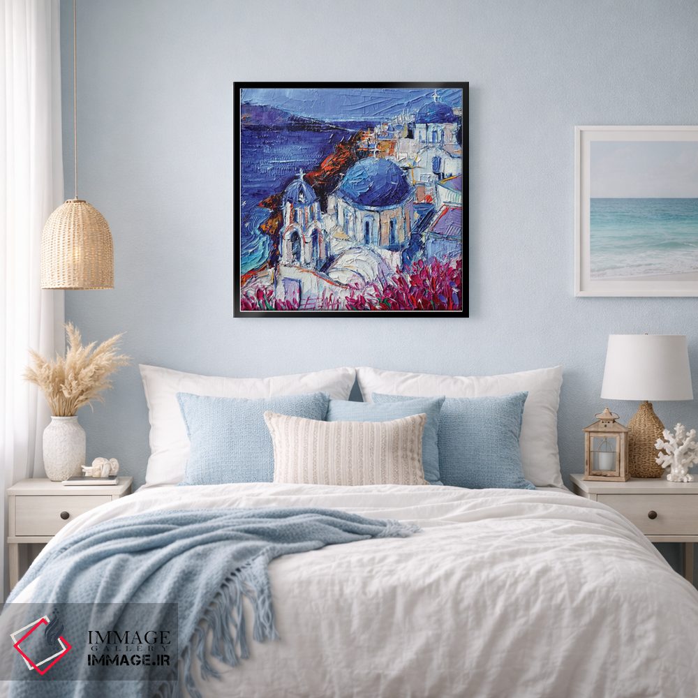 تابلو دکوراتیو کلیساهای گنبدآبی در اویا سانتورینی اثر مونا ادولسکو - D2B