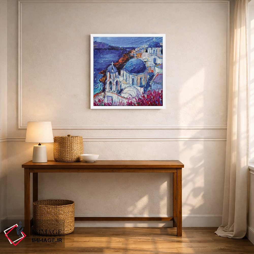 تابلو دکوراتیو کلیساهای گنبدآبی در اویا سانتورینی اثر مونا ادولسکو - D5W