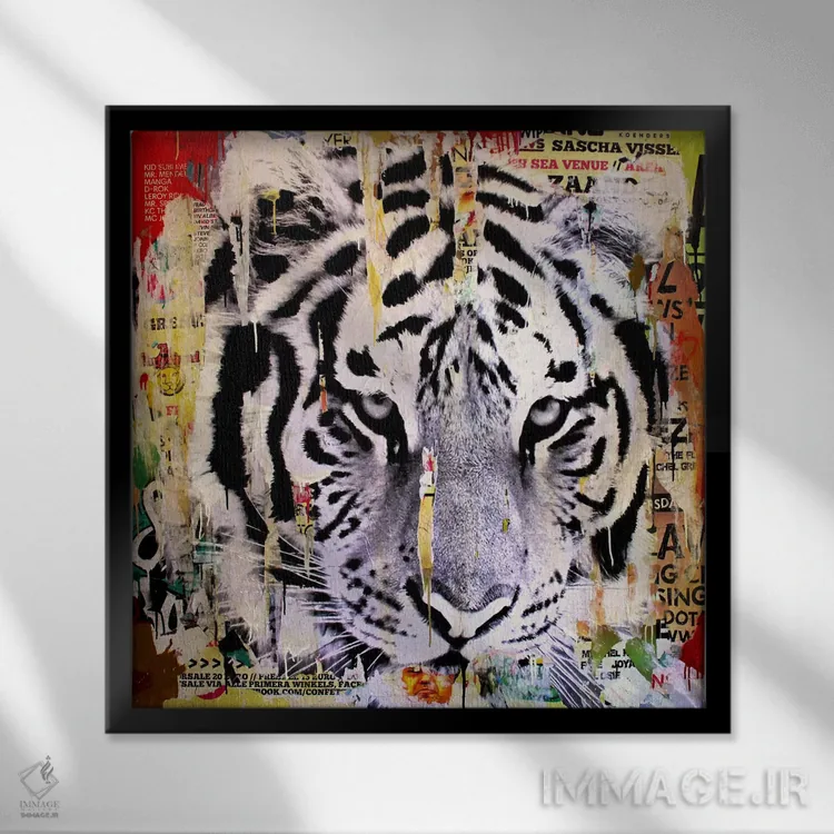 تابلو دکوراتیو سبک ببر ۲ اثر میشیل فولکرز - نمای قابدار مشکی