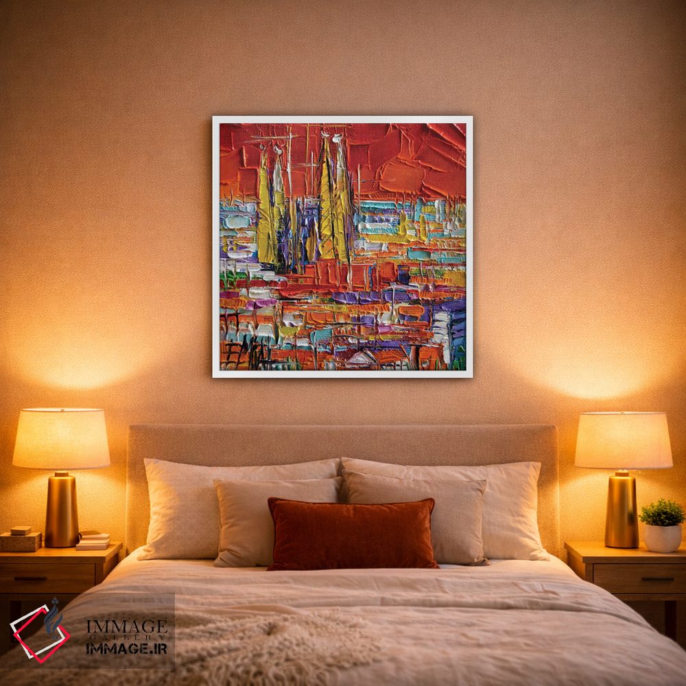 تابلو انتزاعی منظره بارسلونا از پارک گوئل اثر مونا ادولسکو - D1W