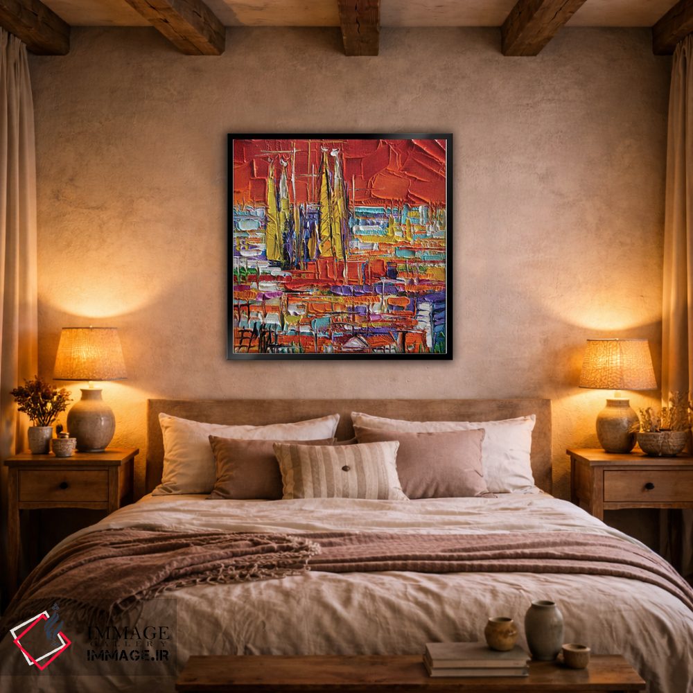 تابلو انتزاعی منظره بارسلونا از پارک گوئل اثر مونا ادولسکو - D3B