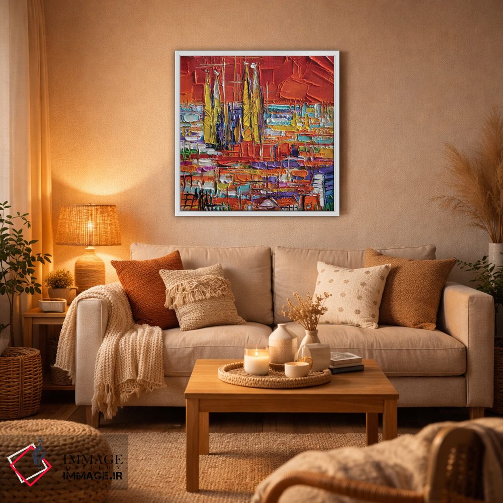 تابلو انتزاعی منظره بارسلونا از پارک گوئل اثر مونا ادولسکو - D5W