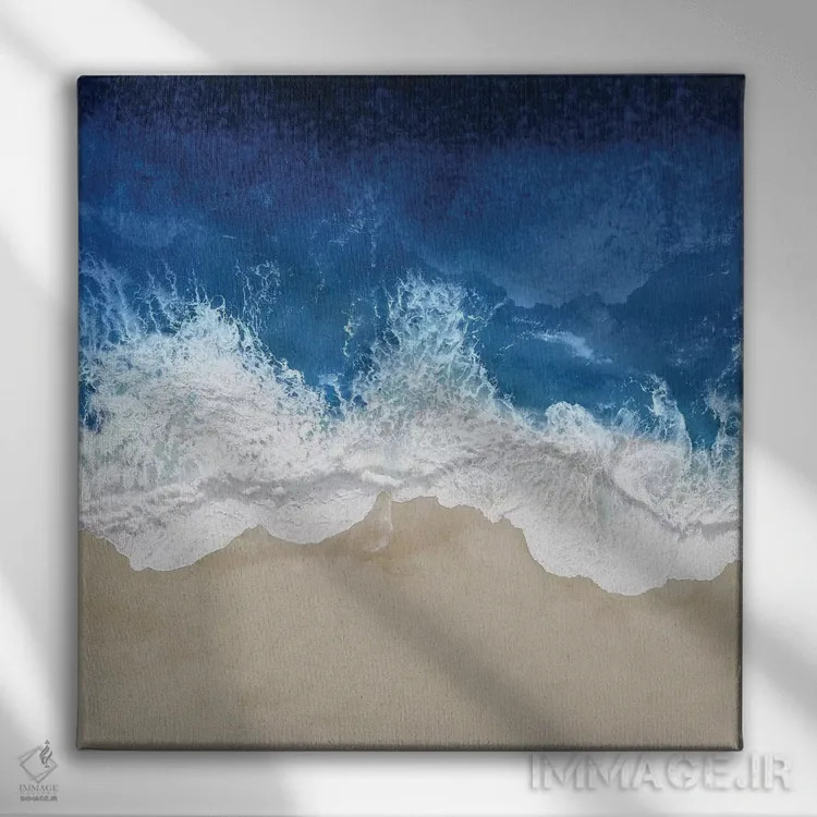 تابلو دکوراتیو امواج نیلی اقیانوس ۴ اثر مگی اولسن - نمای روبهرو روی دیوار