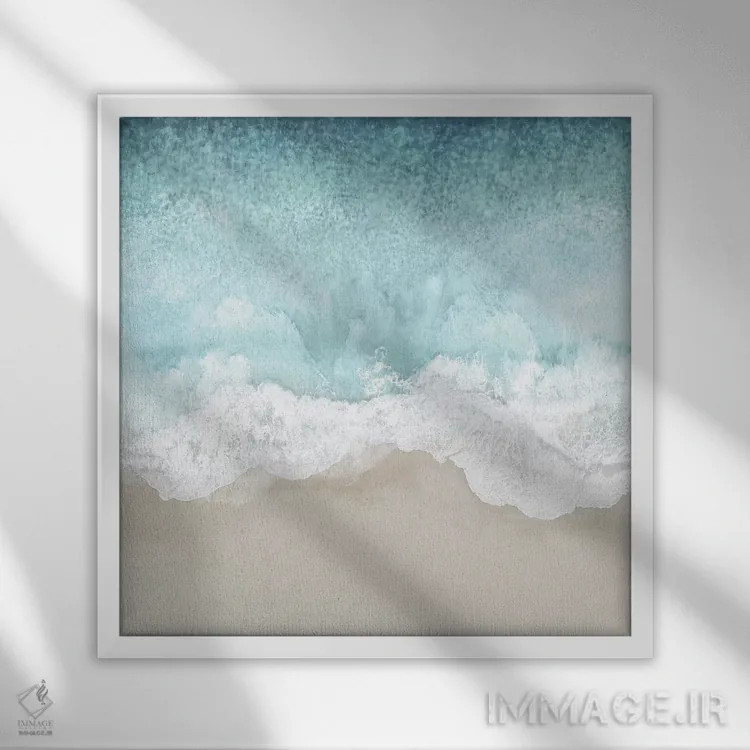 تابلو دکوراتیو امواج اقیانوس ۲ اثر مگی اولسن - نمای قابدار سفید