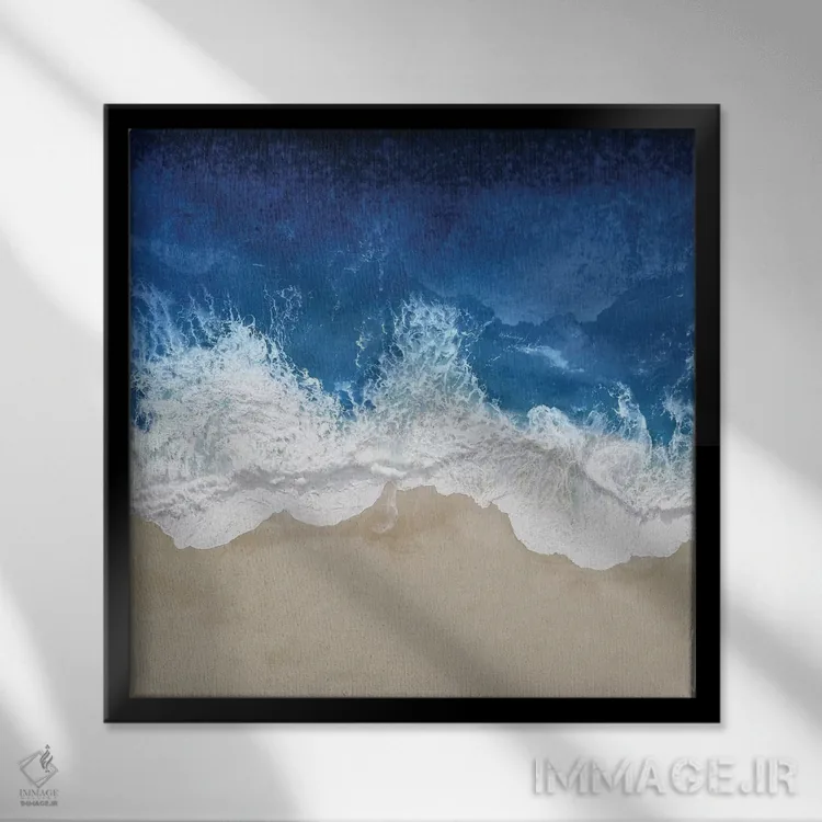 تابلو دکوراتیو امواج نیلی اقیانوس ۴ اثر مگی اولسن - نمای قابدار مشکی