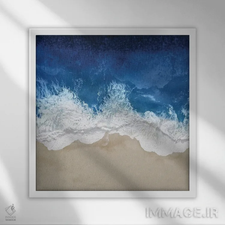 تابلو دکوراتیو امواج نیلی اقیانوس ۴ اثر مگی اولسن - نمای قابدار سفید