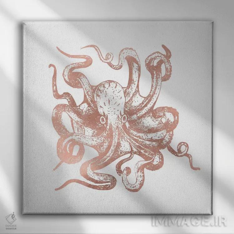 تابلو دکوراتیو اختاپوس رزگلد اثر نیچر مجیک - نمای روبهرو روی دیوار