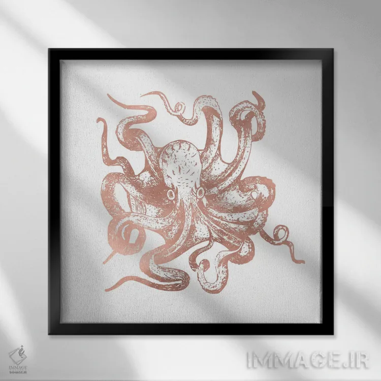 تابلو دکوراتیو اختاپوس رزگلد اثر نیچر مجیک - نمای قابدار مشکی