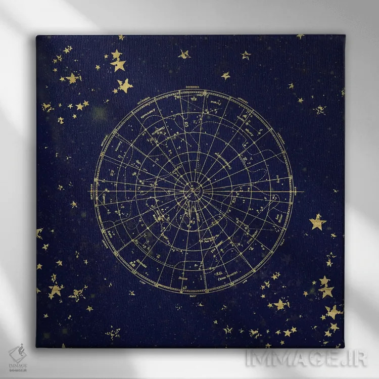 تابلو دکوراتیو نقشه ستارگان آسمان شب II اثر نیچر مجیک - نمای روبهرو روی دیوار