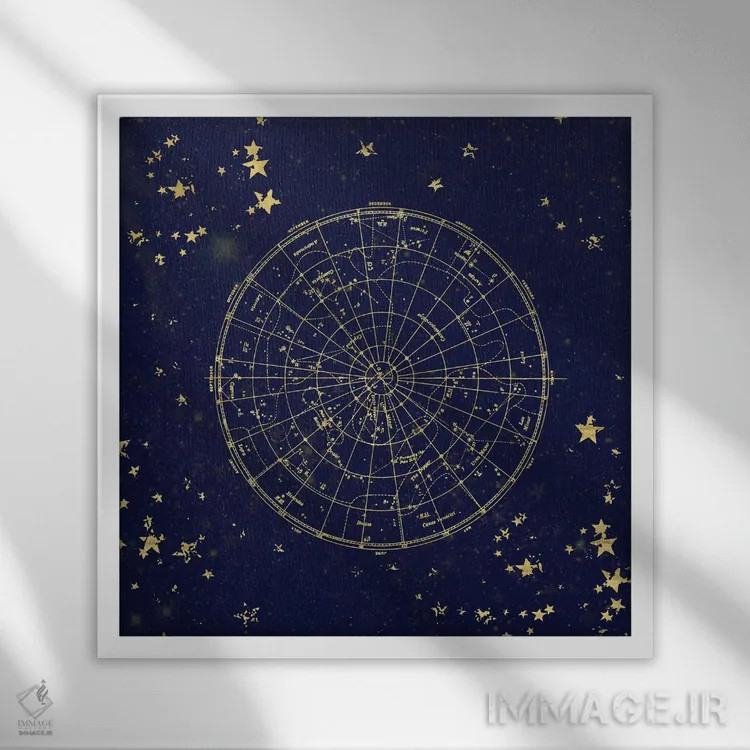 تابلو دکوراتیو نقشه ستارگان آسمان شب II اثر نیچر مجیک - نمای قابدار سفید