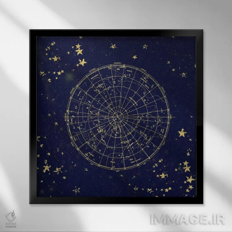 تابلو دکوراتیو نقشه ستارگان آسمان شب II اثر نیچر مجیک - نمای قابدار مشکی