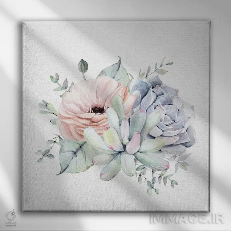 تابلو دکوراتیو ساکولنت های گلدار جنوب غربی سبز نعناعی I اثر نیچر مجیک - نمای روبهرو روی دیوار