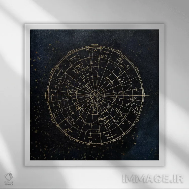 تابلو دکوراتیو نقشه ستارگان آسمان شب I اثر نیچر مجیک - نمای قابدار سفید