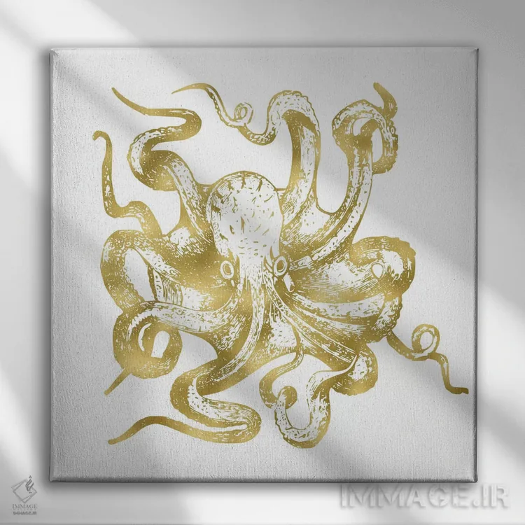 تابلو دکوراتیو اختاپوس طلایی کلاسیک اثر نیچر مجیک - نمای روبهرو روی دیوار