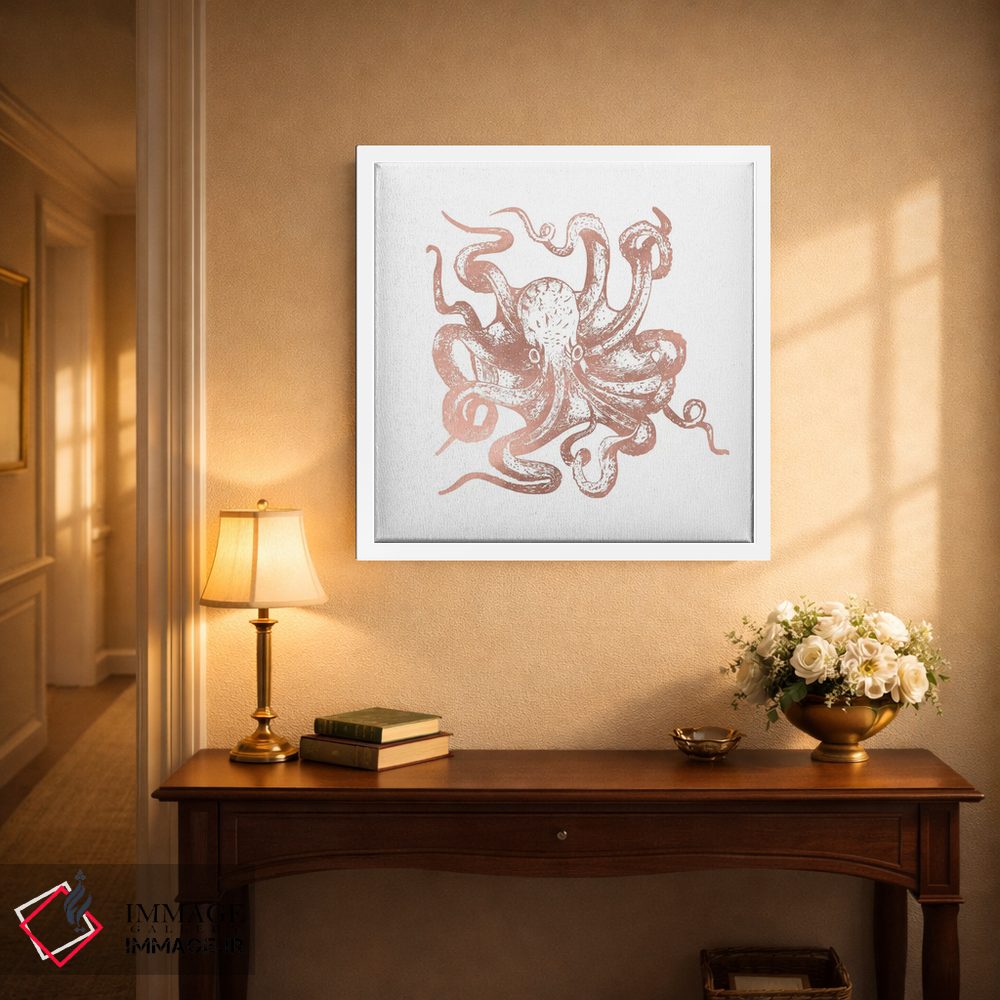 تابلو دکوراتیو اختاپوس رزگلد اثر نیچر مجیک - D4W