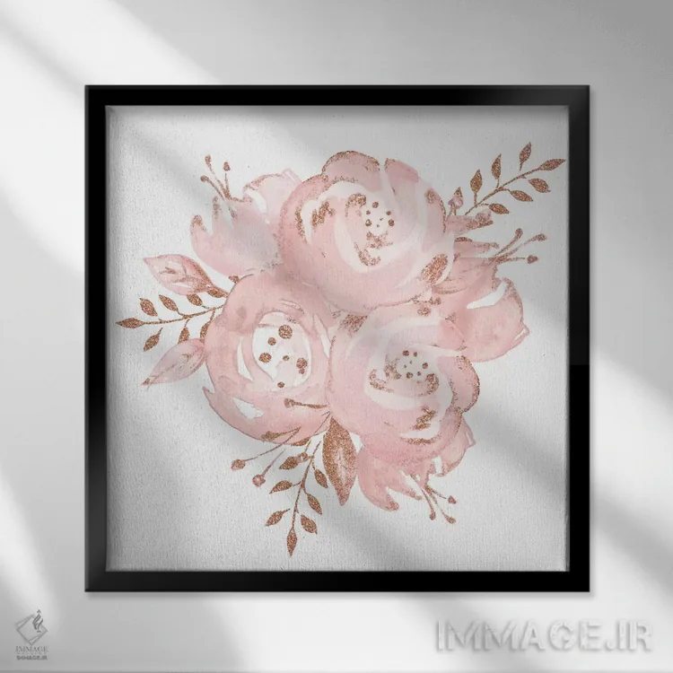 تابلو دکوراتیو رزهای رزگلد اثر نیچر مجیک - نمای قابدار مشکی