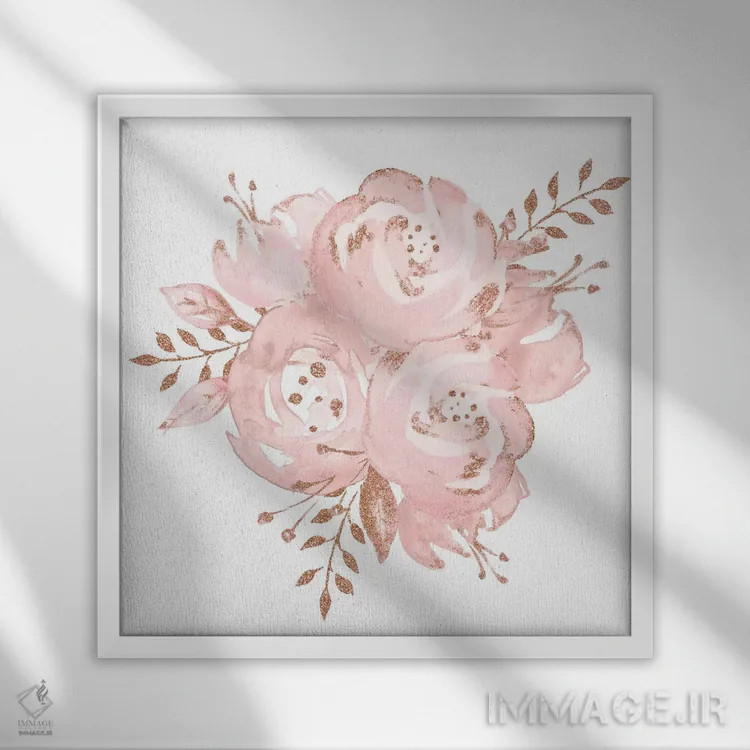 تابلو دکوراتیو رزهای رزگلد اثر نیچر مجیک - نمای قابدار سفید