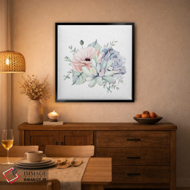 تابلو دکوراتیو ساکولنت های گلدار جنوب غربی سبز نعناعی I اثر نیچر مجیک - D3B