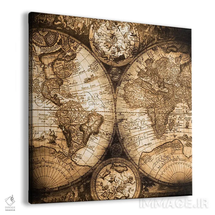 تابلو دکوراتیو نقشه جهان عتیقه اثر نیچر مجیک - نمای پرسپکتیو محصول