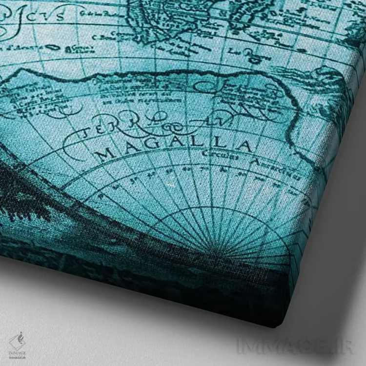 تابلو دکوراتیو نقشه جهان عتیقه V اثر نیچر مجیک - نمای نزدیک بافت بوم