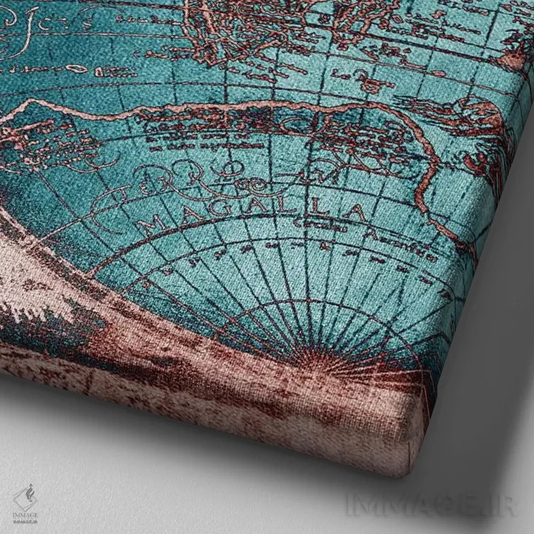 تابلو دکوراتیو نقشه جهان عتیقه IV اثر نیچر مجیک - نمای نزدیک بافت بوم