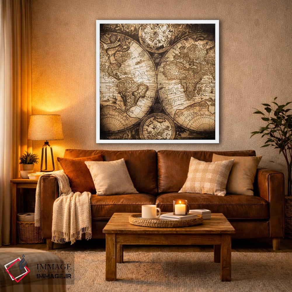 تابلو دکوراتیو نقشه جهان عتیقه اثر نیچر مجیک - D1W