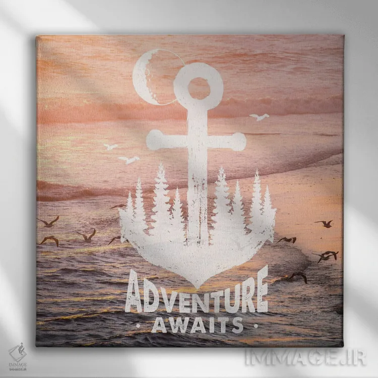 تابلو دکوراتیو ماجراجویی در انتظار است: لنگر در غروب با مرغ دریایی اثر نیچر مجیک - نمای روبهرو روی دیوار