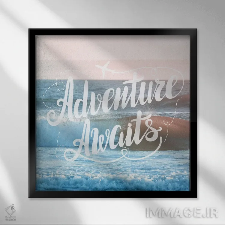 تابلو دکوراتیو ماجراجویی در انتظار است: غروب اقیانوس صورتی اثر نیچر مجیک - نمای قابدار مشکی