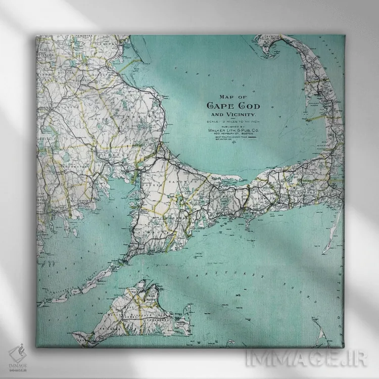 تابلو دکوراتیو نقشه کیپ کاد و اطراف آن اثر نیچر مجیک - نمای روبهرو روی دیوار