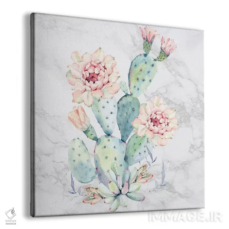 تابلو دکوراتیو آبرنگ گل کاکتوس روی مرمر اثر نیچر مجیک - نمای پرسپکتیو محصول