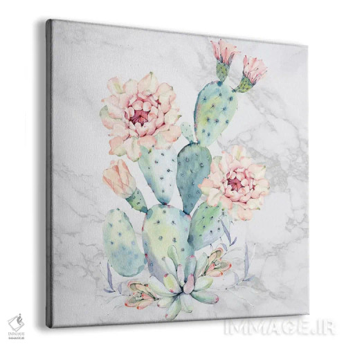 تابلو دکوراتیو آبرنگ گل کاکتوس روی مرمر اثر نیچر مجیک - نمای پرسپکتیو محصول