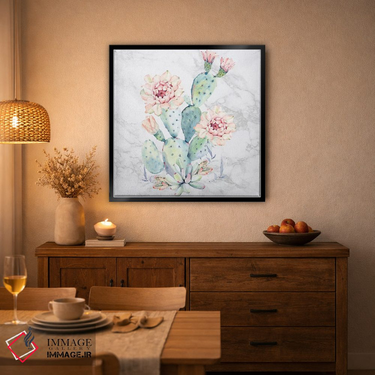 تابلو دکوراتیو آبرنگ گل کاکتوس روی مرمر اثر نیچر مجیک - D3B