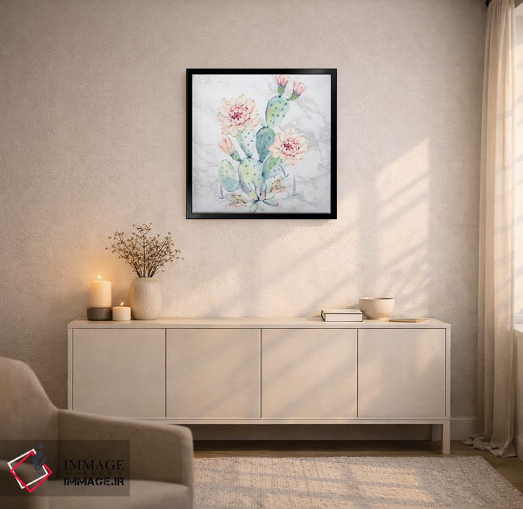 تابلو دکوراتیو آبرنگ گل کاکتوس روی مرمر اثر نیچر مجیک - D5B