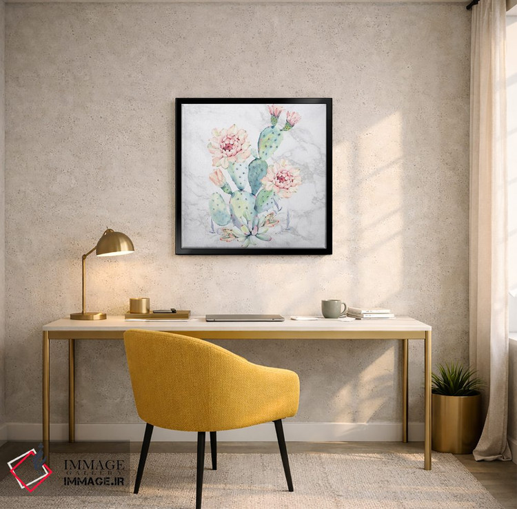 تابلو دکوراتیو آبرنگ گل کاکتوس روی مرمر اثر نیچر مجیک - D6B