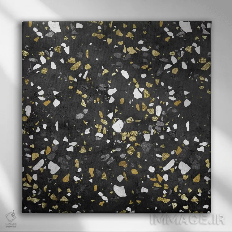 تابلو انتزاعی مرمر طلا و نقره طرح ترازو اثر نیچر مجیک - نمای روبهرو روی دیوار