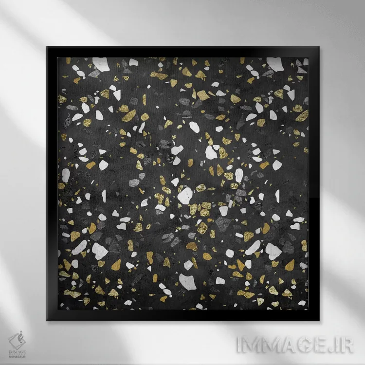 تابلو انتزاعی مرمر طلا و نقره طرح ترازو اثر نیچر مجیک - نمای قابدار مشکی