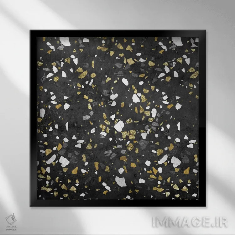 تابلو انتزاعی مرمر طلا و نقره طرح ترازو اثر نیچر مجیک - نمای قابدار مشکی