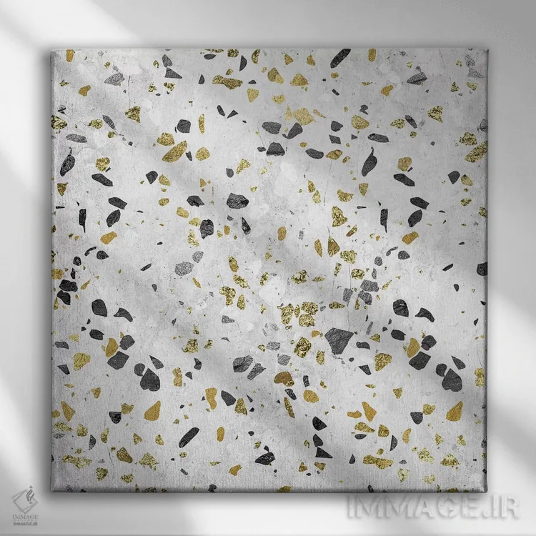 تابلو انتزاعی مرمر طلا طرح ترازو اثر نیچر مجیک - نمای روبهرو روی دیوار