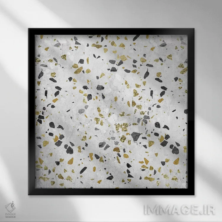 تابلو انتزاعی مرمر طلا طرح ترازو اثر نیچر مجیک - نمای قابدار مشکی