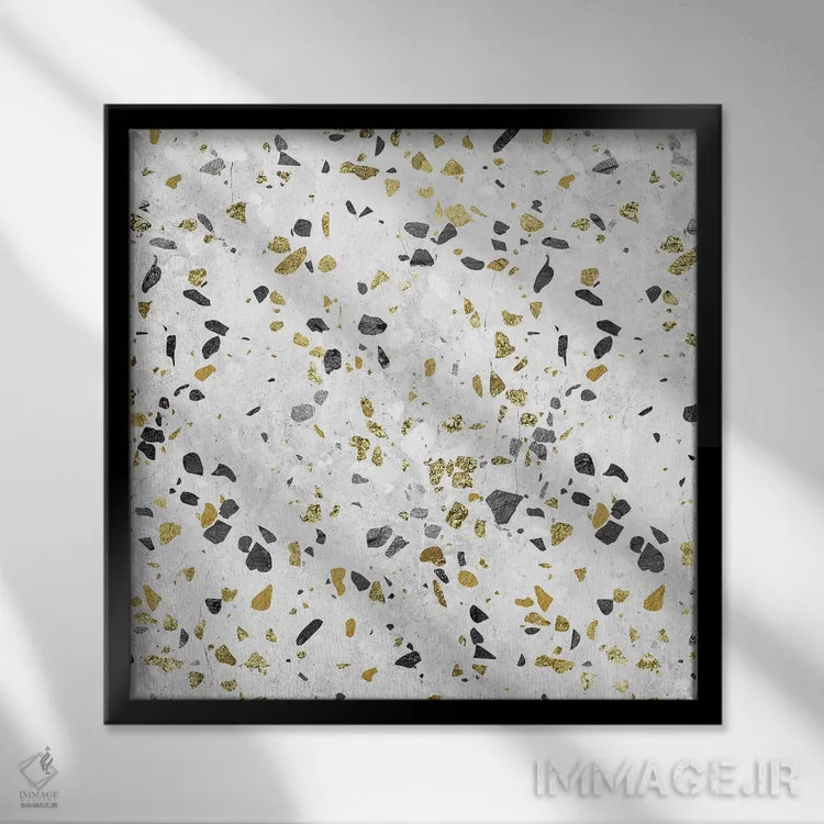 تابلو انتزاعی مرمر طلا طرح ترازو اثر نیچر مجیک - نمای قابدار مشکی