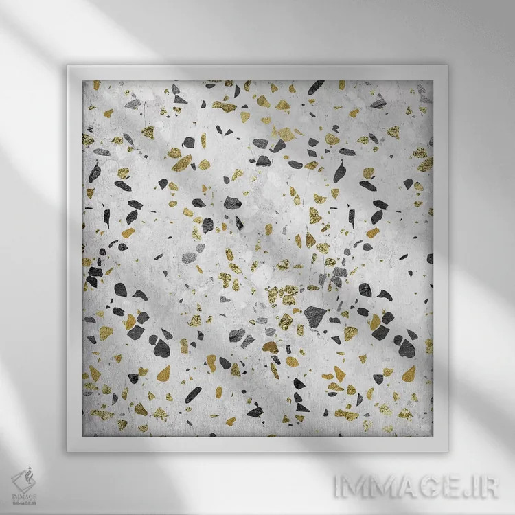 تابلو انتزاعی مرمر طلا طرح ترازو اثر نیچر مجیک - نمای قابدار سفید